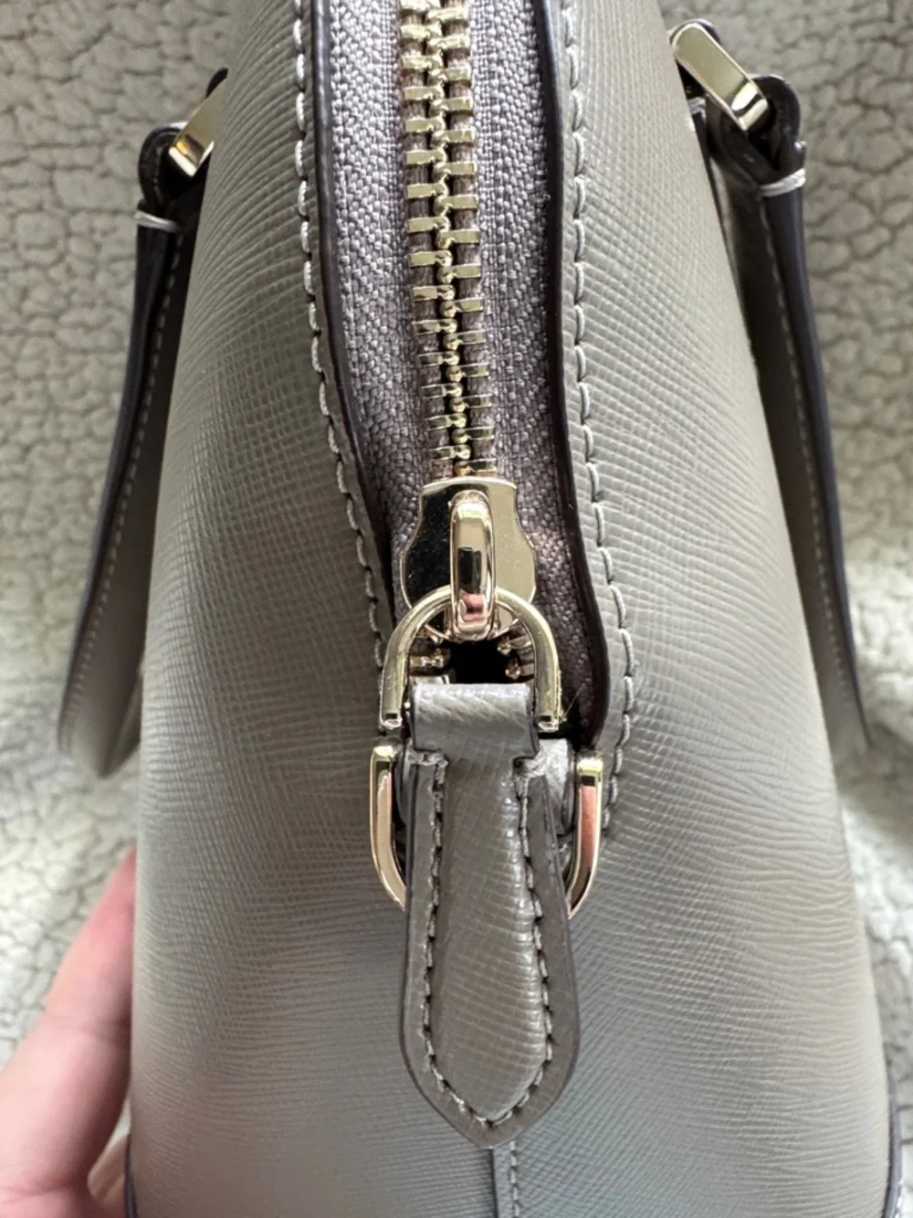 kate spade taupe Saffiano dome satchel with gold logo - Picture 8 of 14